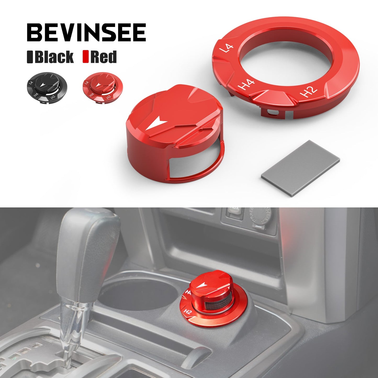 BEVINSEE Transfer Case Dial Knob Cap & Bezel For Toyota 4Runner 2014-2024