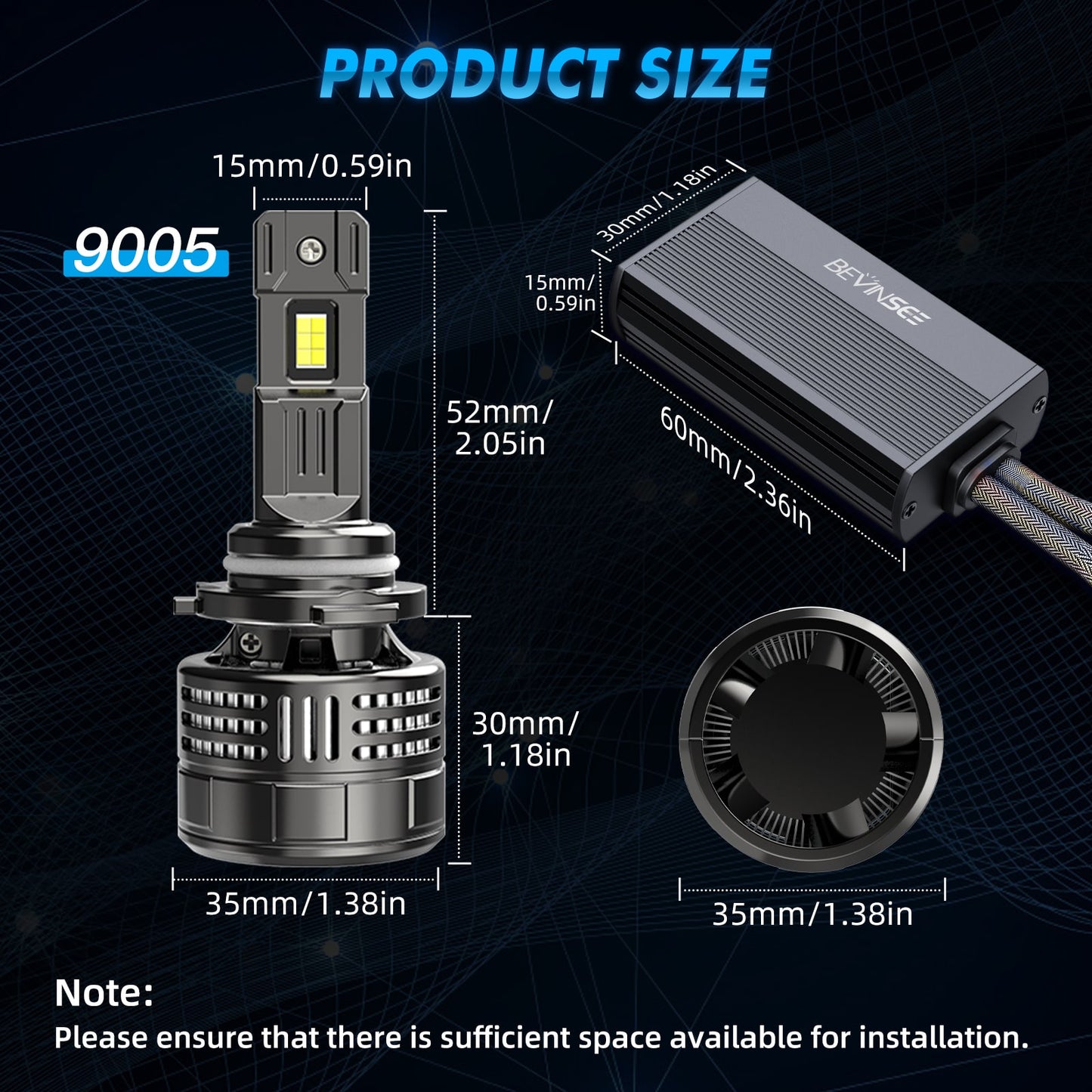 BEVINSEE V55 Upgrade 9005 LED Headlight Bulb 150W/Pair 28,000LM Canbus Ready