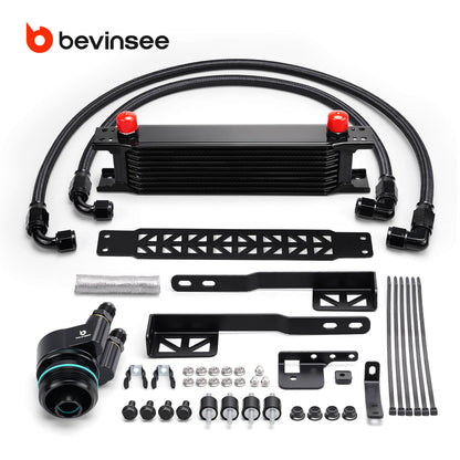 BEVINSEE 10 Rows Oil Cooler Kit for VW for Golf 7 GTI/R 2013-2020