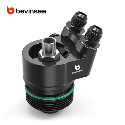 BEVINSEE Aluminum AN10 Integrated Thermostatic Oil Cooler Adapter For 1.8t/2.0t VW GEN3 EA888 GOLF MK7 Mk7.5