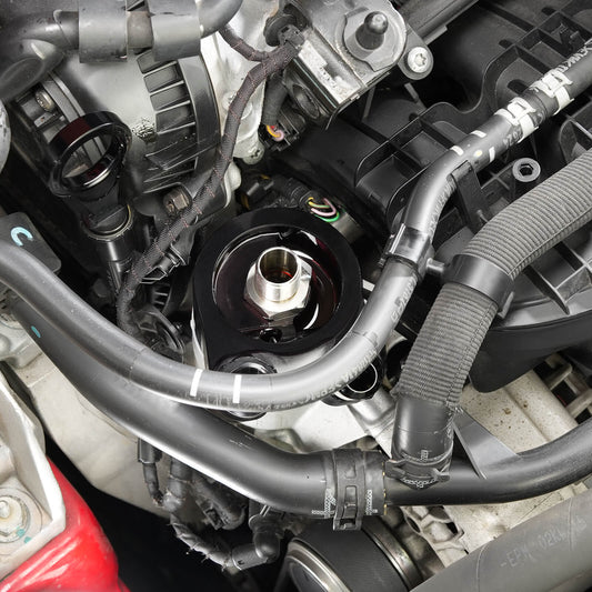 Adaptador integrado de aluminio BEVINSEE AN10 con termostato para enfriador de aceite, para VW 1.8t/2.0t GEN3 EA888 GOLF MK7 Mk7.5