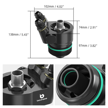 BEVINSEE Aluminum AN10 Integrated Thermostatic Oil Cooler Adapter For 1.8t/2.0t VW GEN3 EA888 GOLF MK7 Mk7.5