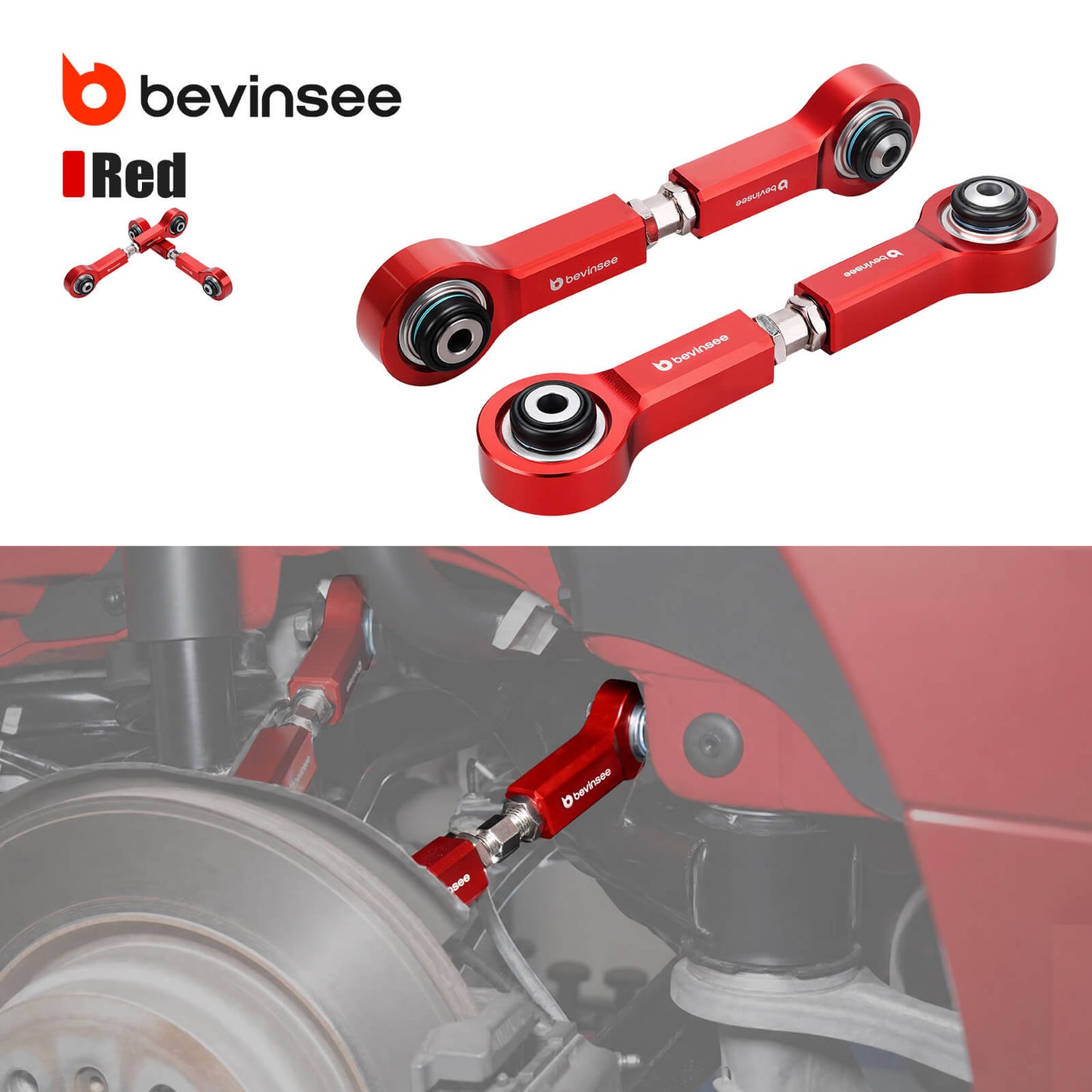 BEVINSEE Adjustable Rear Guide Rod Arms With Monoball For BMW E90 E92 E88 E82 E84