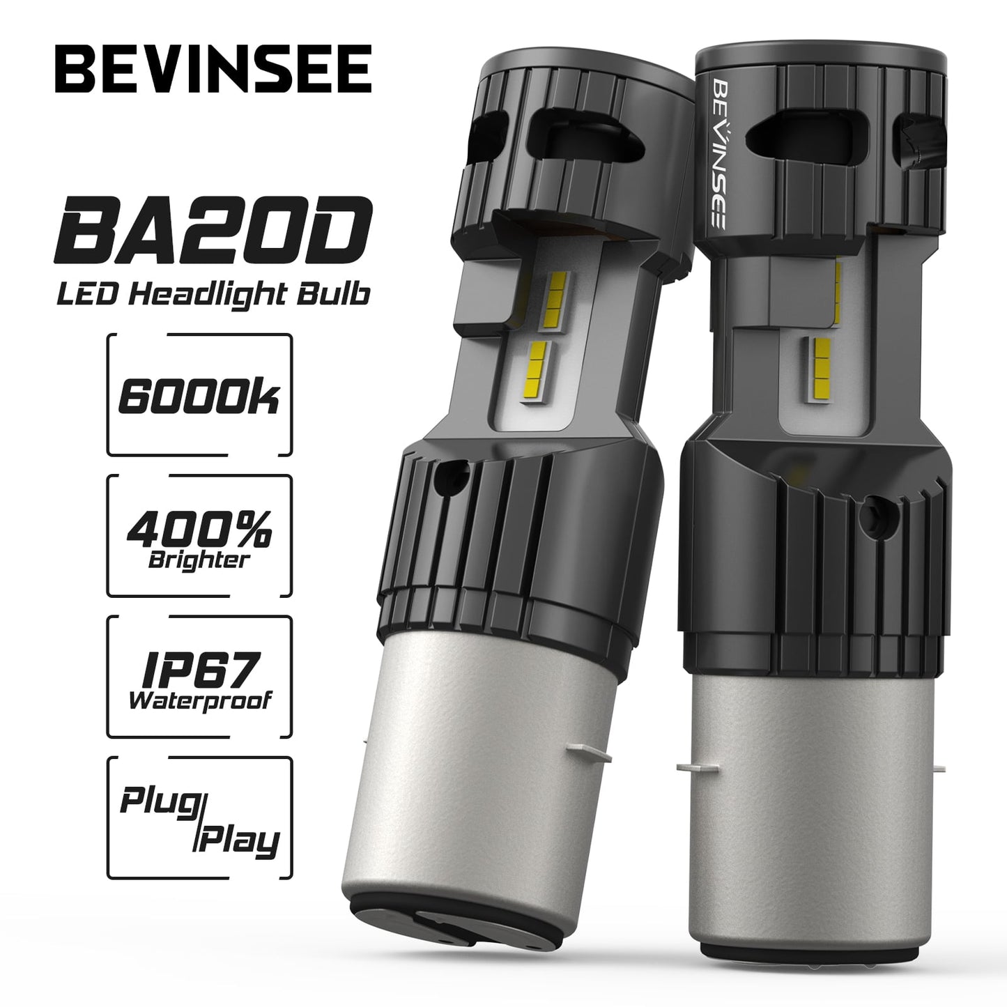 BEVINSEE BA20D H6 LED Motorcycle Headlight 70W 12000LM Hi/Lo Beam