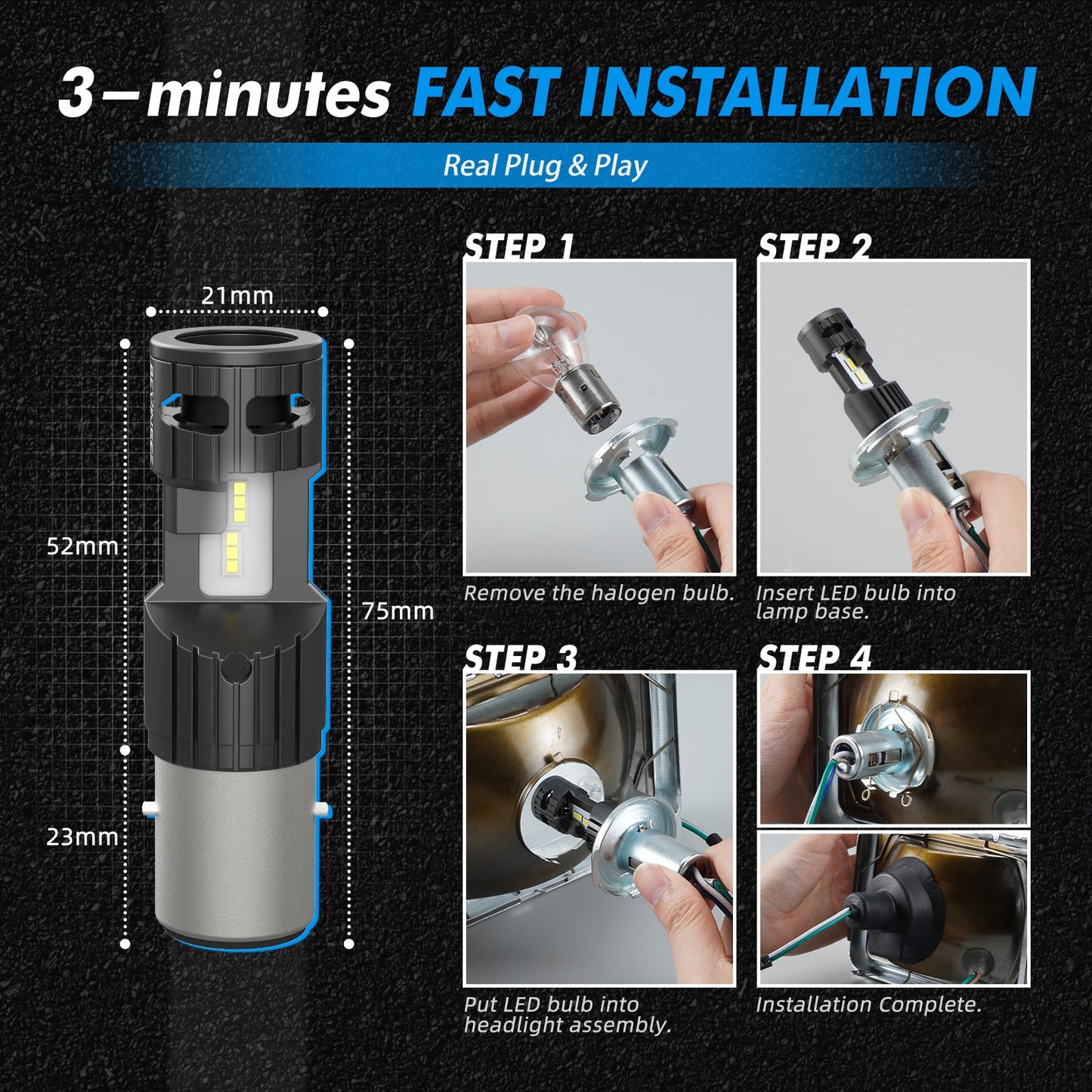 BEVINSEE BA20D H6 LED Motorcycle Headlight 70W 12000LM Hi/Lo Beam