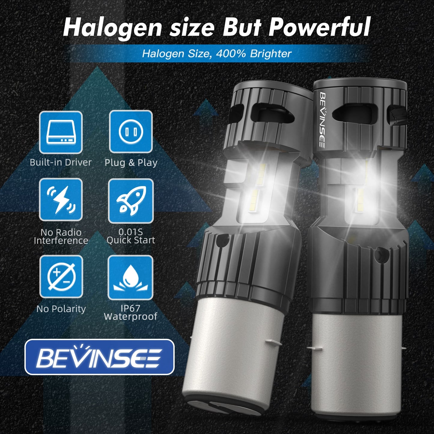 BEVINSEE BA20D H6 LED Motorcycle Headlight 70W 12000LM Hi/Lo Beam