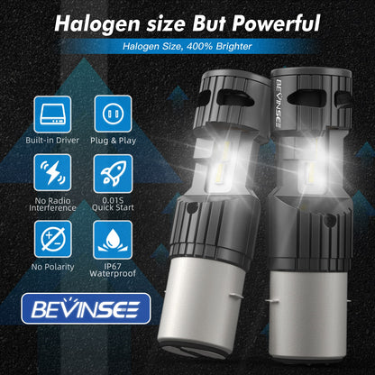 BEVINSEE BA20D H6 LED Motorcycle Headlight 70W 12000LM Hi/Lo Beam