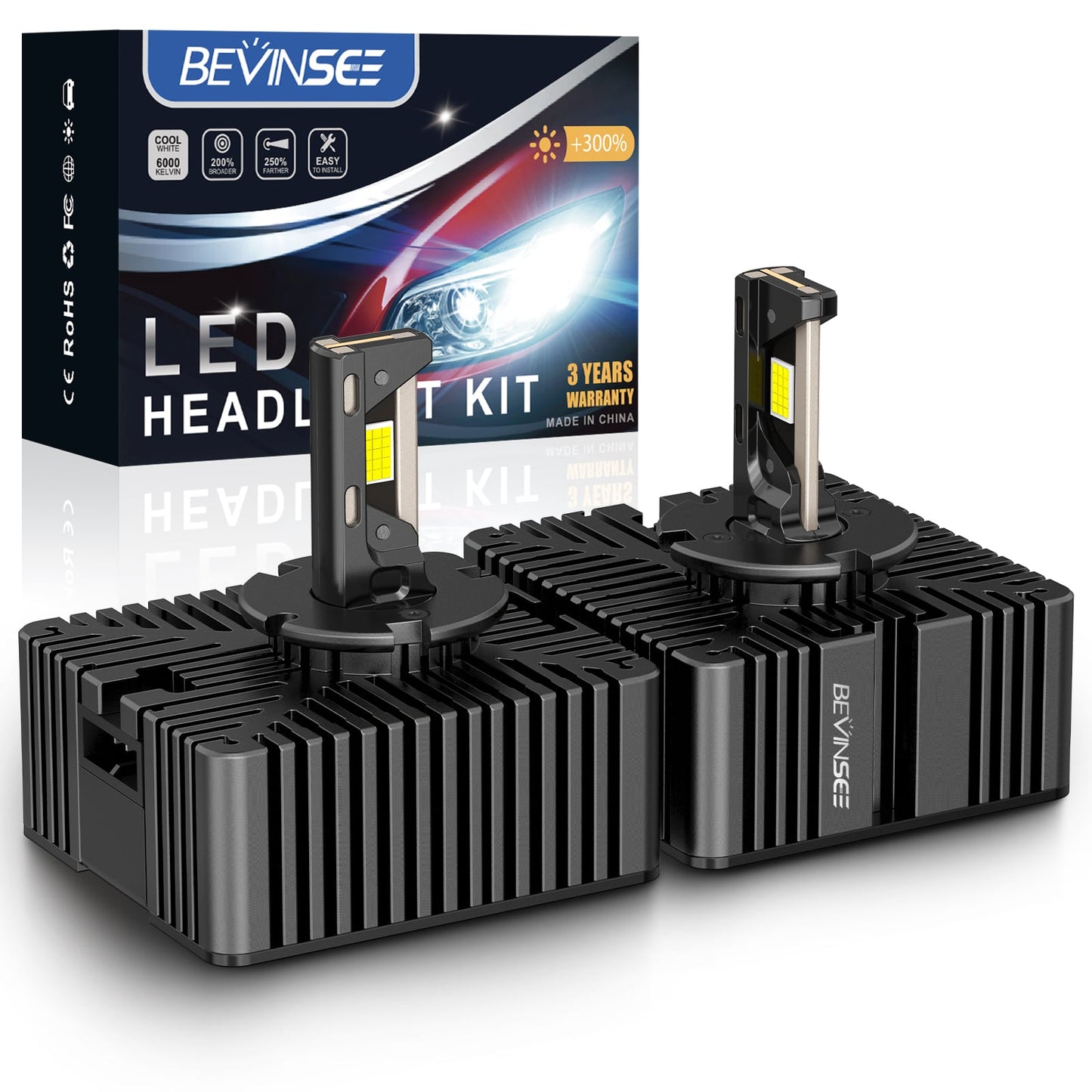 BEVINSEE D5S LED Headlight Bulbs High Low Beam 6000K Bright White Xenon Replace