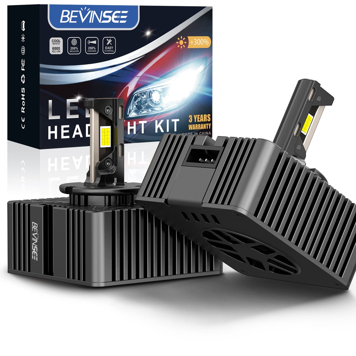 BEVINSEE D5S LED Headlight Bulbs High Low Beam 6000K Bright White Xenon Replace