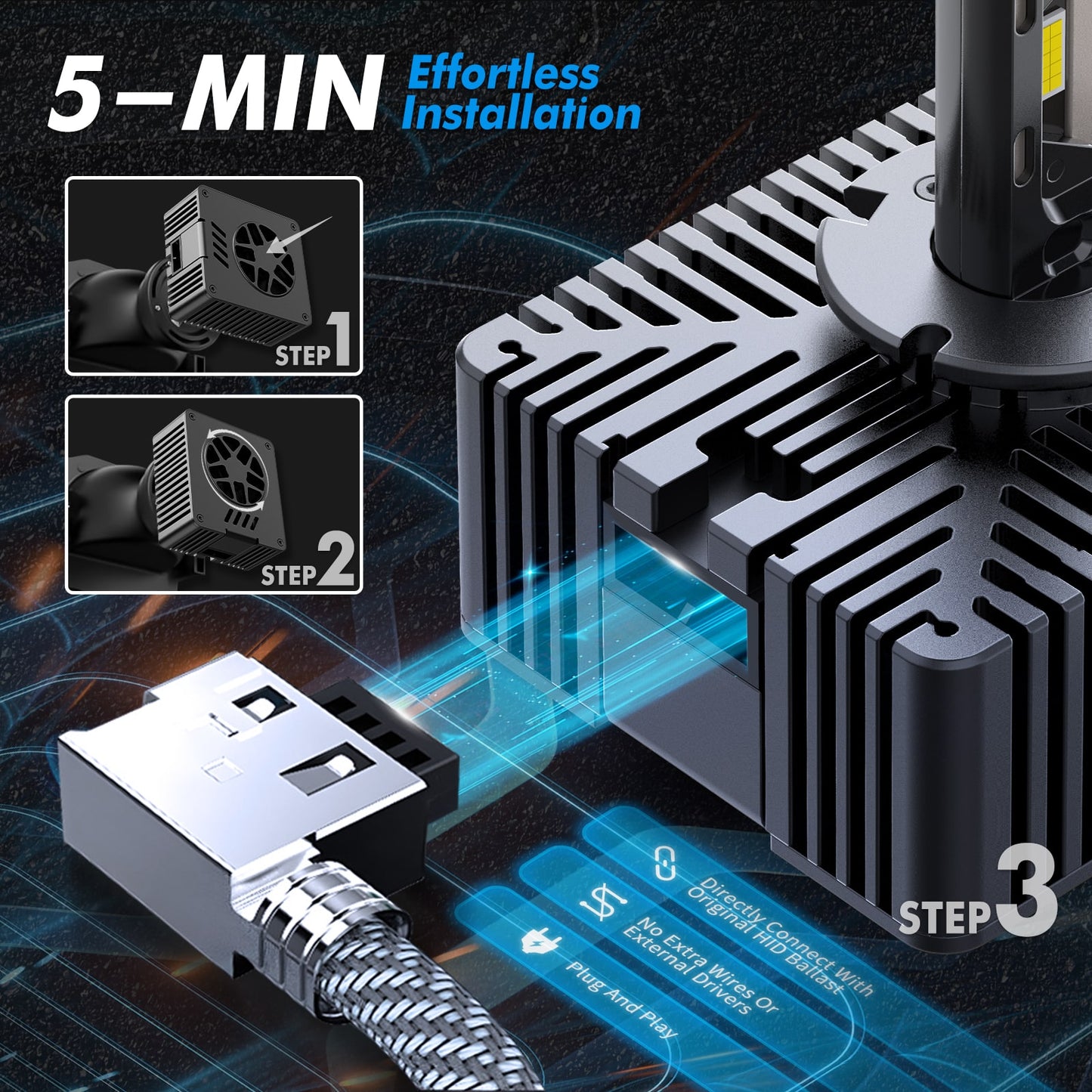 BEVINSEE D5S LED Headlight Bulbs High Low Beam 6000K Bright White Xenon Replace