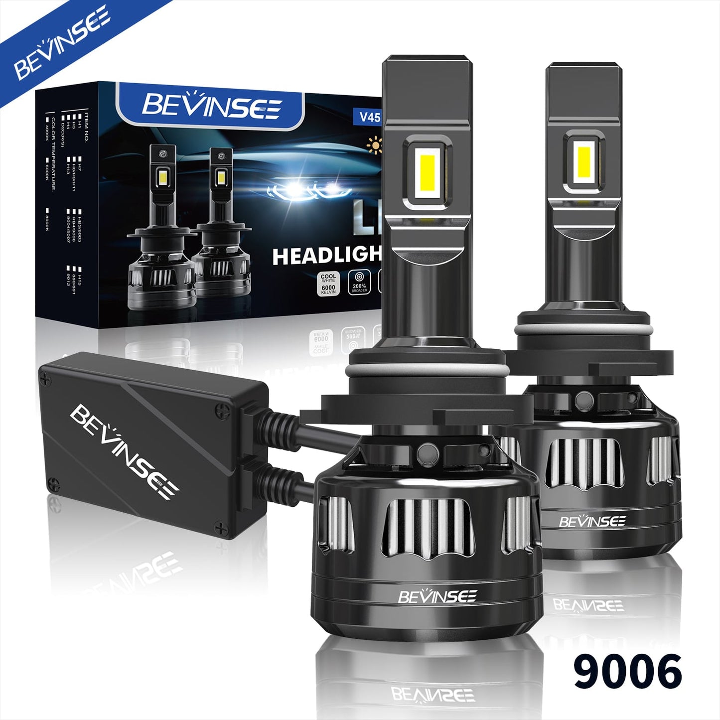 BEVINSEE V45 9006/HB4 LED Headlight Bulb 6000K 22000LM