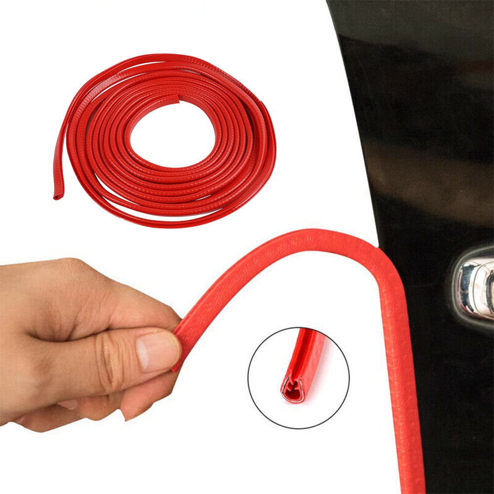 Universal Car Door Seal Strip Door Edge Guard Protector Red Rubber with Metal Clips