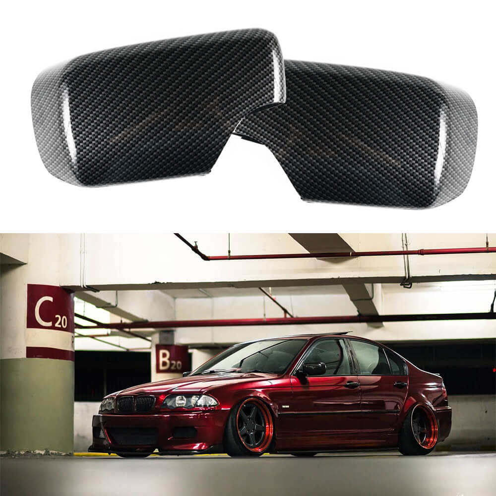 Pair Left+Right Carbon Fiber Door Mirror Cover Cap For BMW E46 1998-2005