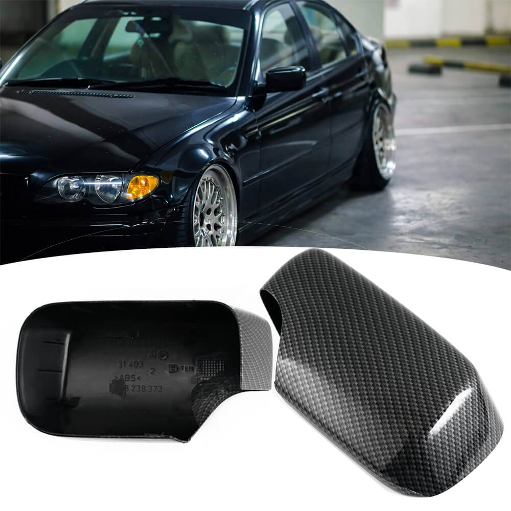 Pair Left+Right Carbon Fiber Door Mirror Cover Cap For BMW E46 1998-2005