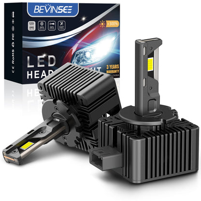BEVINSEE D1S D1R LED Headlight Bulbs High Low Beam Bright White Xenon Replace