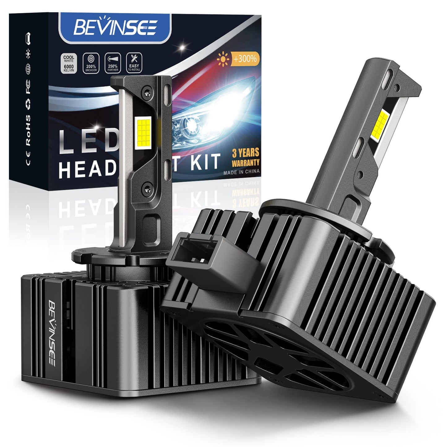 BEVINSEE D1S D1R LED Headlight Bulbs High Low Beam Bright White Xenon Replace
