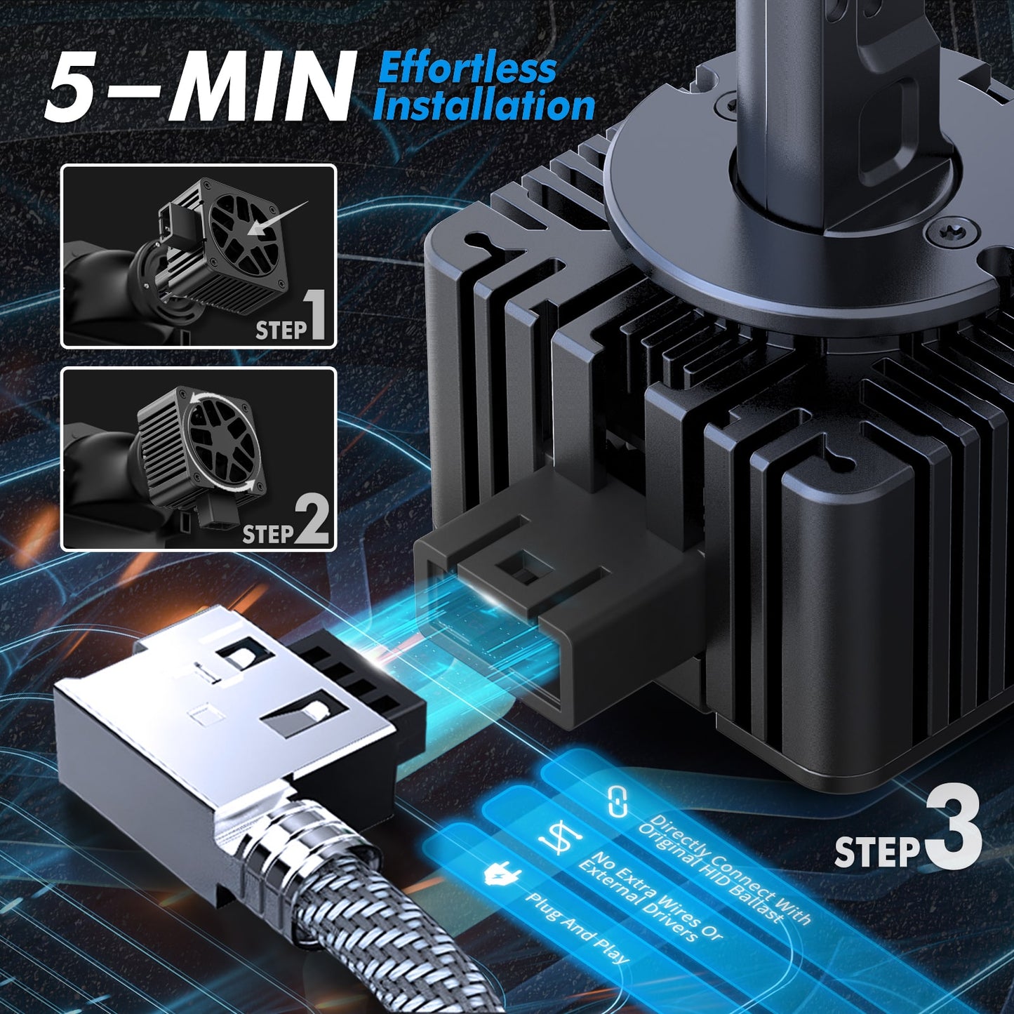 BEVINSEE D1S D1R LED Headlight Bulbs High Low Beam Bright White Xenon Replace