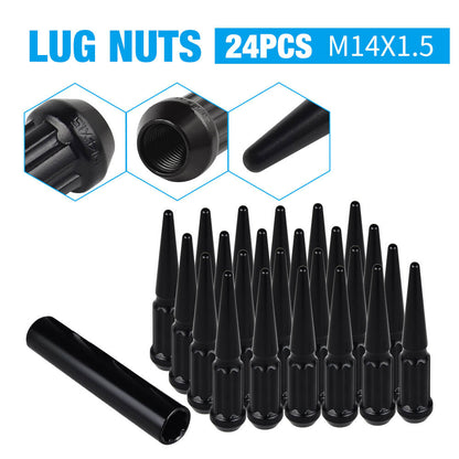 24PCS Extended Spike Wheel Lug Nuts M14x1.5 Socket Kit For Chevy For GMC Sierra