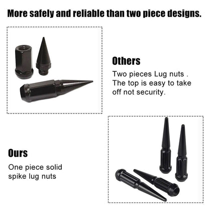 24PCS Extended Spike Wheel Lug Nuts M14x1.5 Socket Kit For Chevy For GMC Sierra