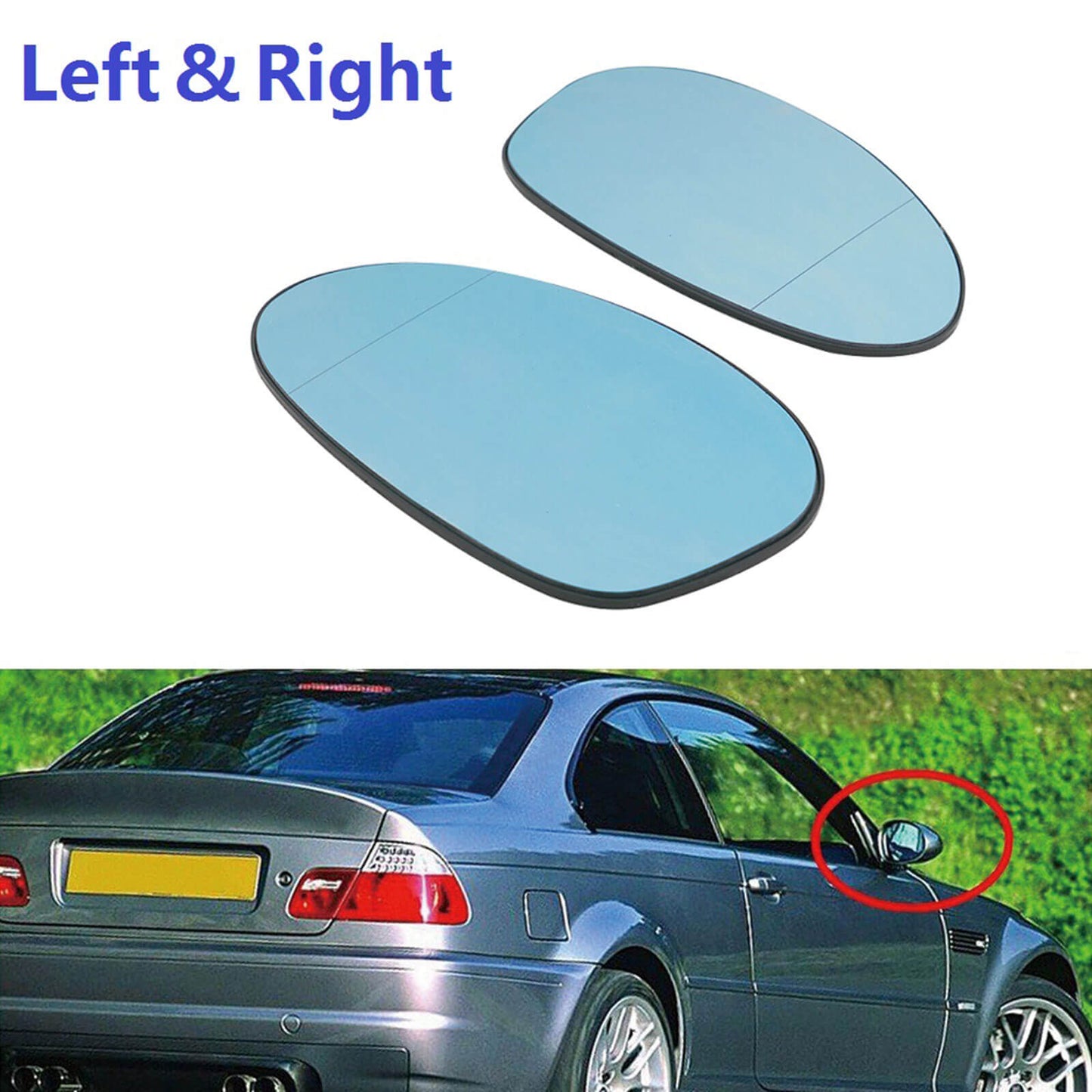 Pair L&R Heated Blue Side Car Door Mirror Glass Fit BMW E90 3 Series