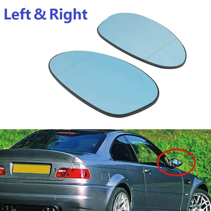Pair L&R Heated Blue Side Car Door Mirror Glass Fit BMW E90 3 Series