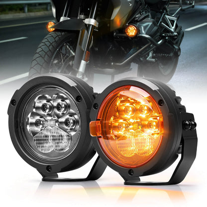 Fari ausiliari abbaglianti/anabbaglianti con luci diurne bianche e ambra per moto da turismo adventure e fuoristrada