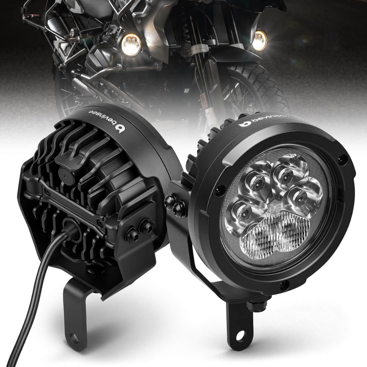 Fari ausiliari abbaglianti/anabbaglianti con luci diurne bianche e ambra per moto da turismo adventure e fuoristrada