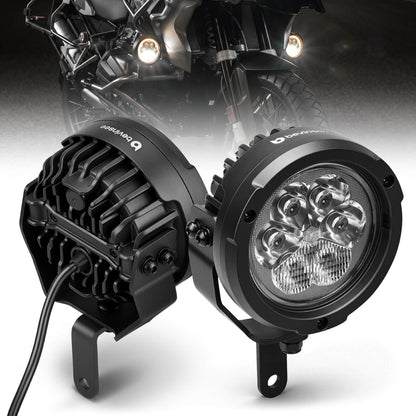 Fari ausiliari abbaglianti/anabbaglianti con luci diurne bianche e ambra per moto da turismo adventure e fuoristrada