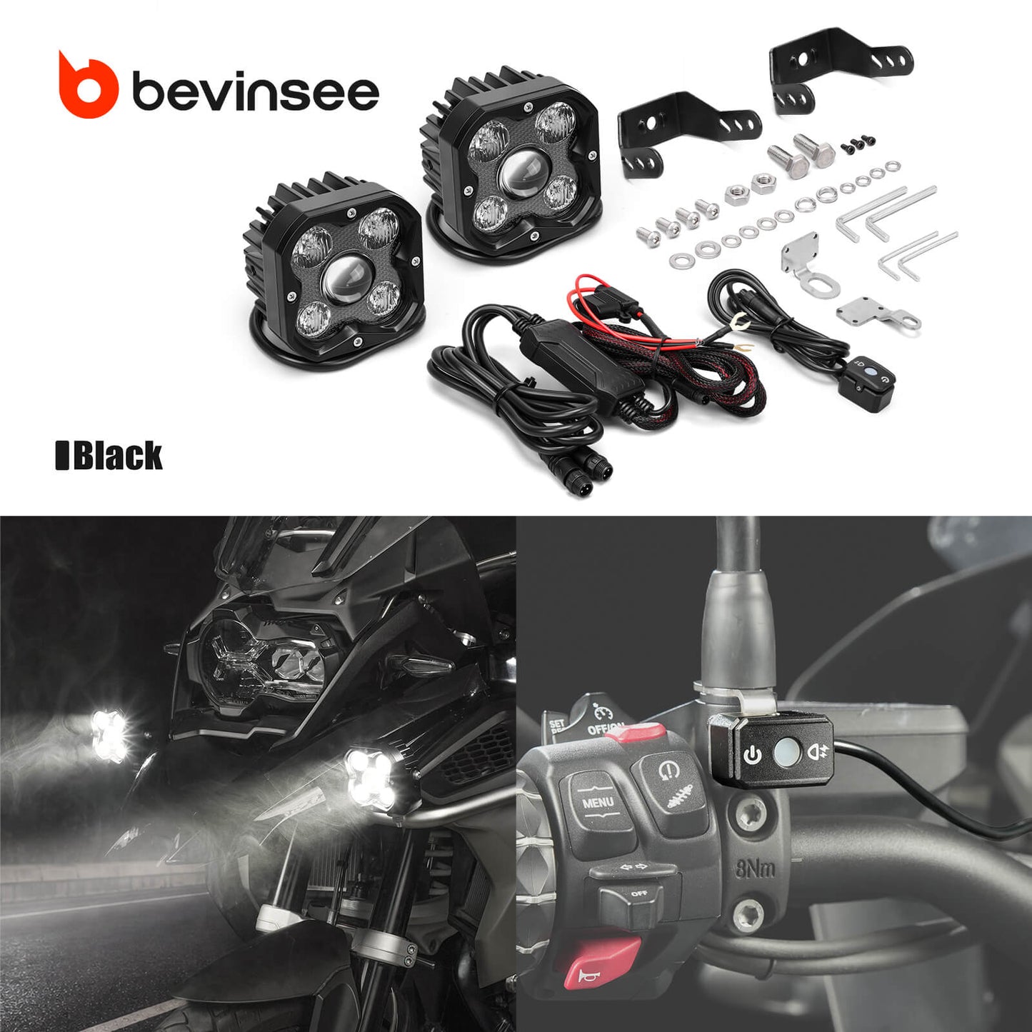 BEVINSEE 2x LED Auxiliary Lights Driving Fog Spot Light 3600 Lumen 6500K