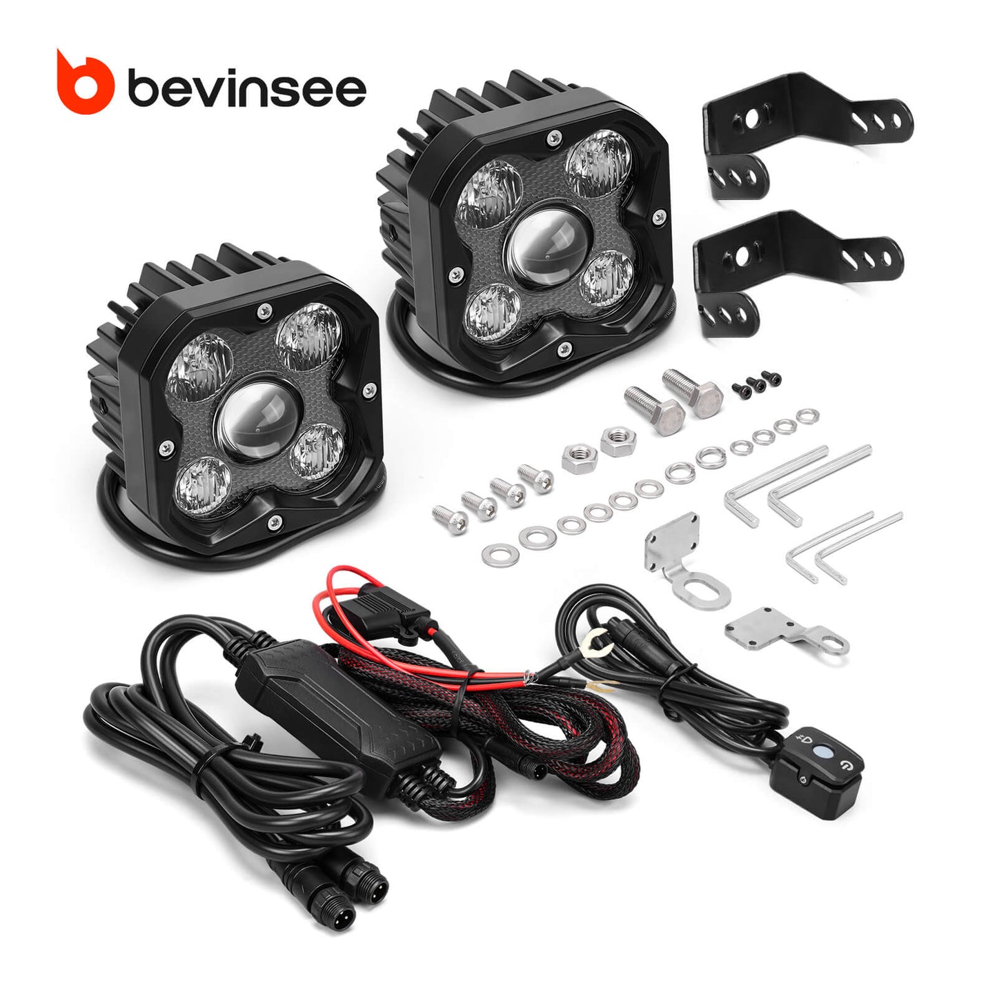 BEVINSEE 2x LED Auxiliary Lights Driving Fog Spot Light 3600 Lumen 6500K
