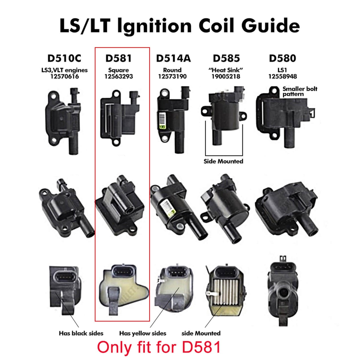 LS D581 Square Coil Bracket Valve Cover For Chevrolet Truck 4.8L 5.3L 5.7L 6.0L 6.2L 7.0L V8