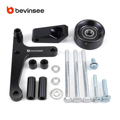 BEVINSEE LS Truck Low Mount Alternator Bracket with Pulley and Rear Brace For LSX