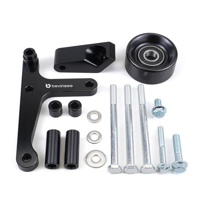 BEVINSEE LS Truck Low Mount Alternator Bracket with Pulley and Rear Brace For LSX