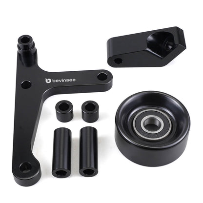 BEVINSEE LS Truck Low Mount Alternator Bracket with Pulley and Rear Brace For LSX