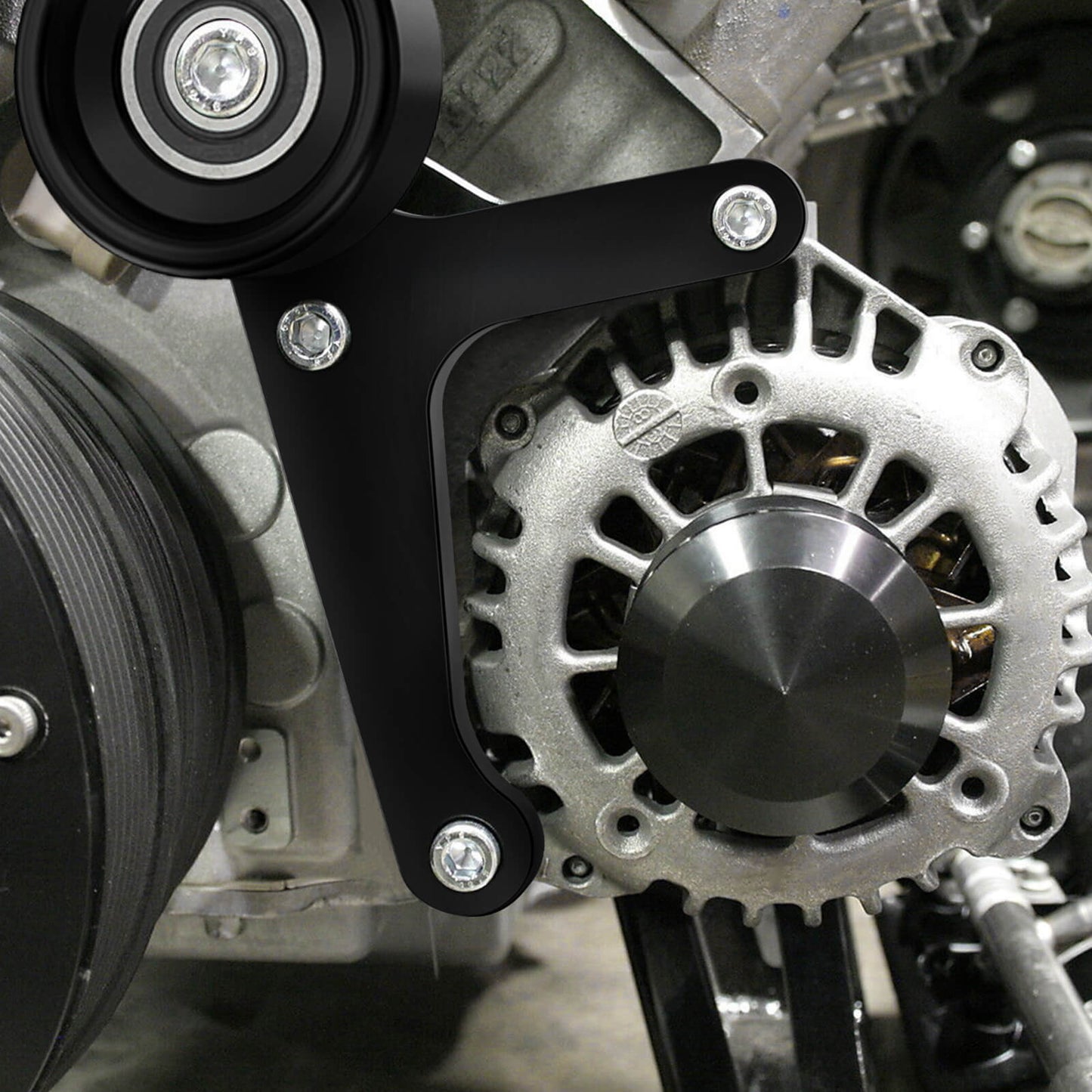 BEVINSEE LS Truck Low Mount Alternator Bracket with Pulley and Rear Brace For LSX