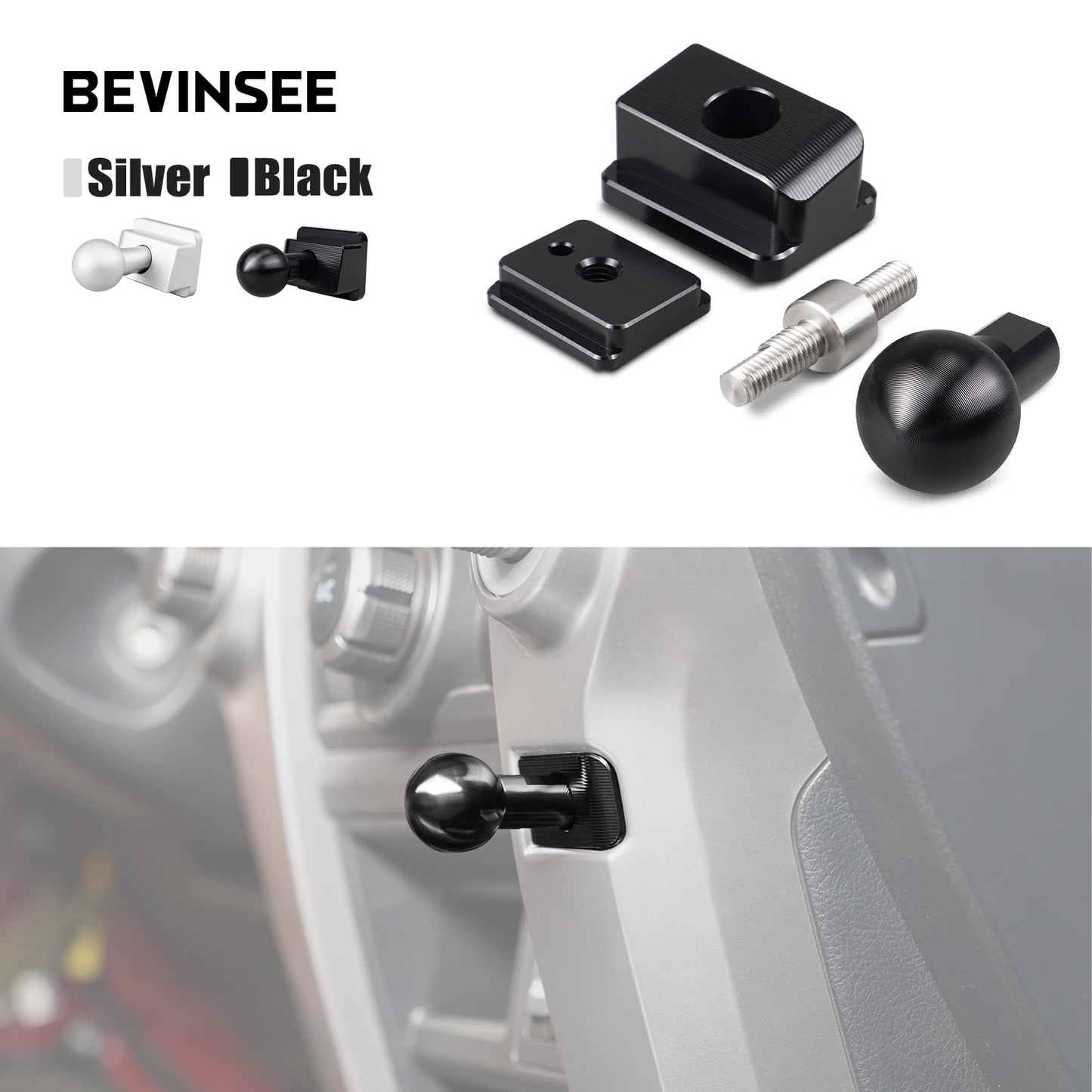 BEVINSEE Lower Dash Ball Bracket For Toyota 4Runner 2014-2024