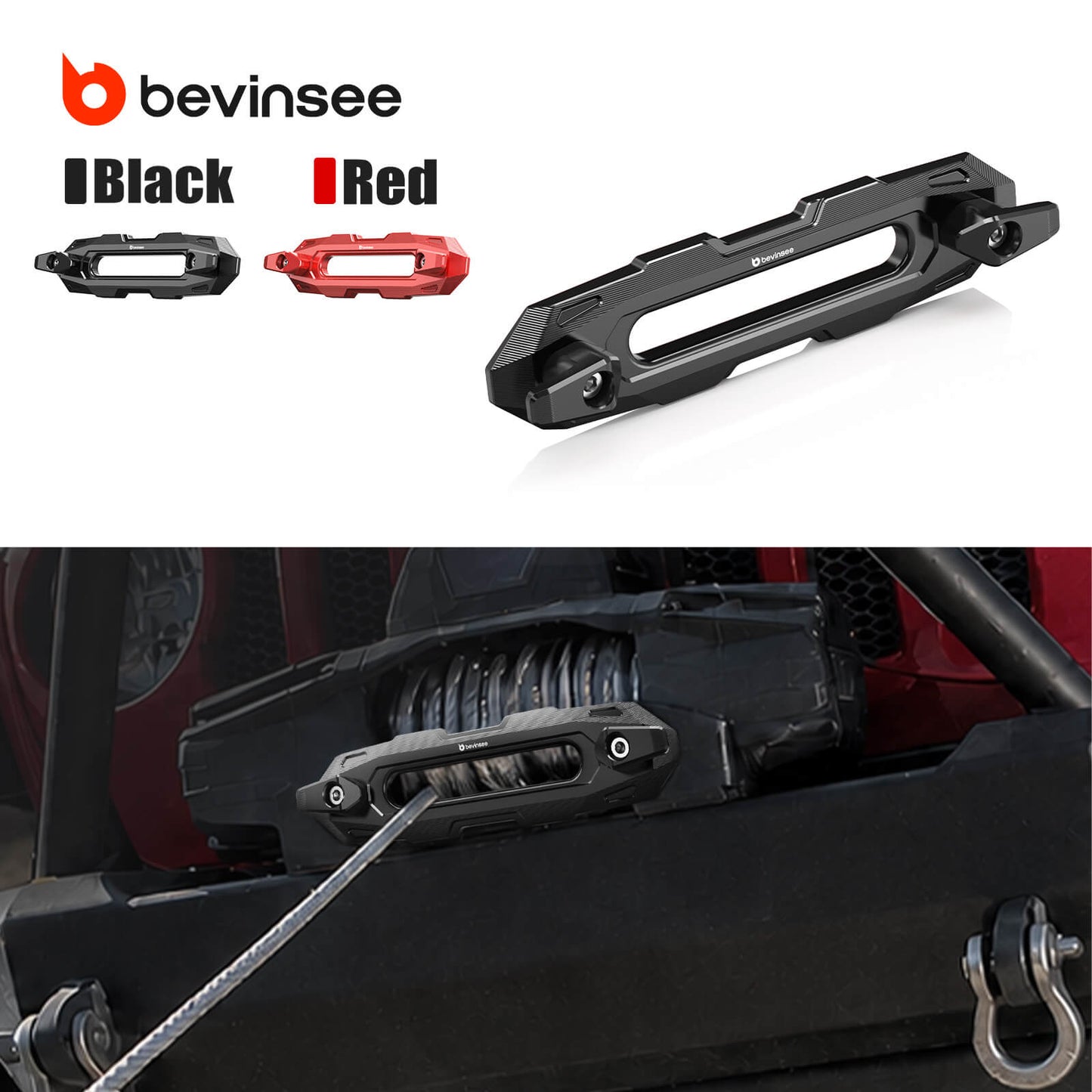 BEVINSEE Aluminum Off-Road Winch Hawse Fairlead Dual-Hook Securing