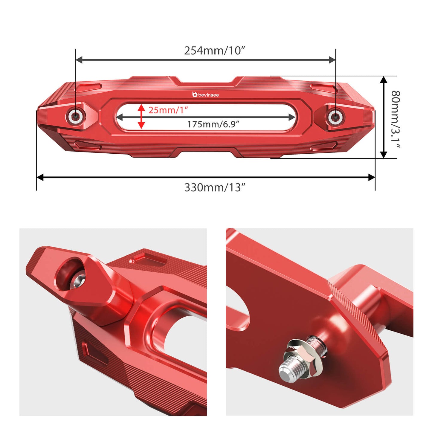 BEVINSEE Aluminum Off-Road Winch Hawse Fairlead Dual-Hook Securing