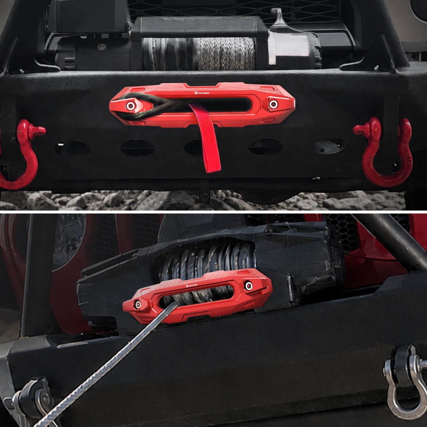 BEVINSEE Aluminum Off-Road Winch Hawse Fairlead Dual-Hook Securing