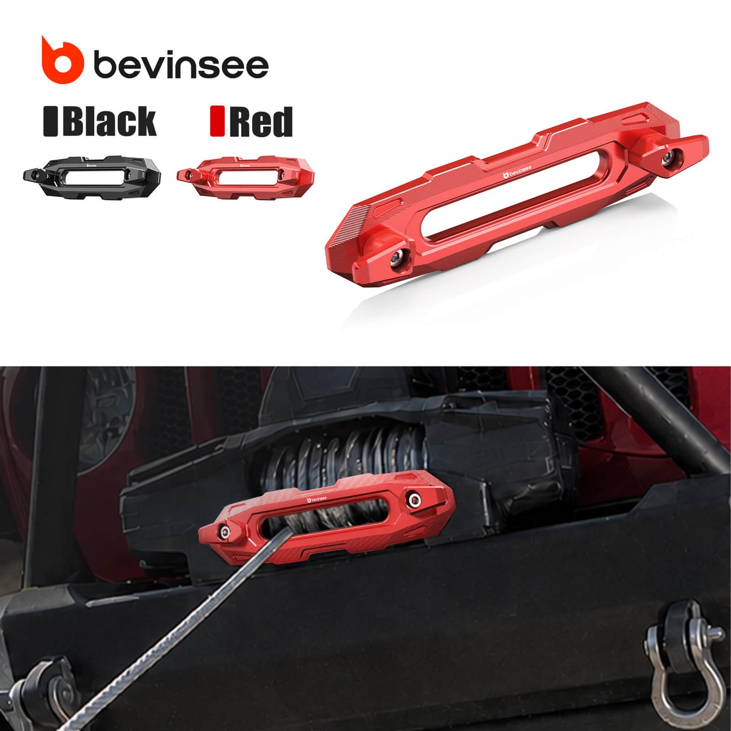 BEVINSEE Aluminum Off-Road Winch Hawse Fairlead Dual-Hook Securing