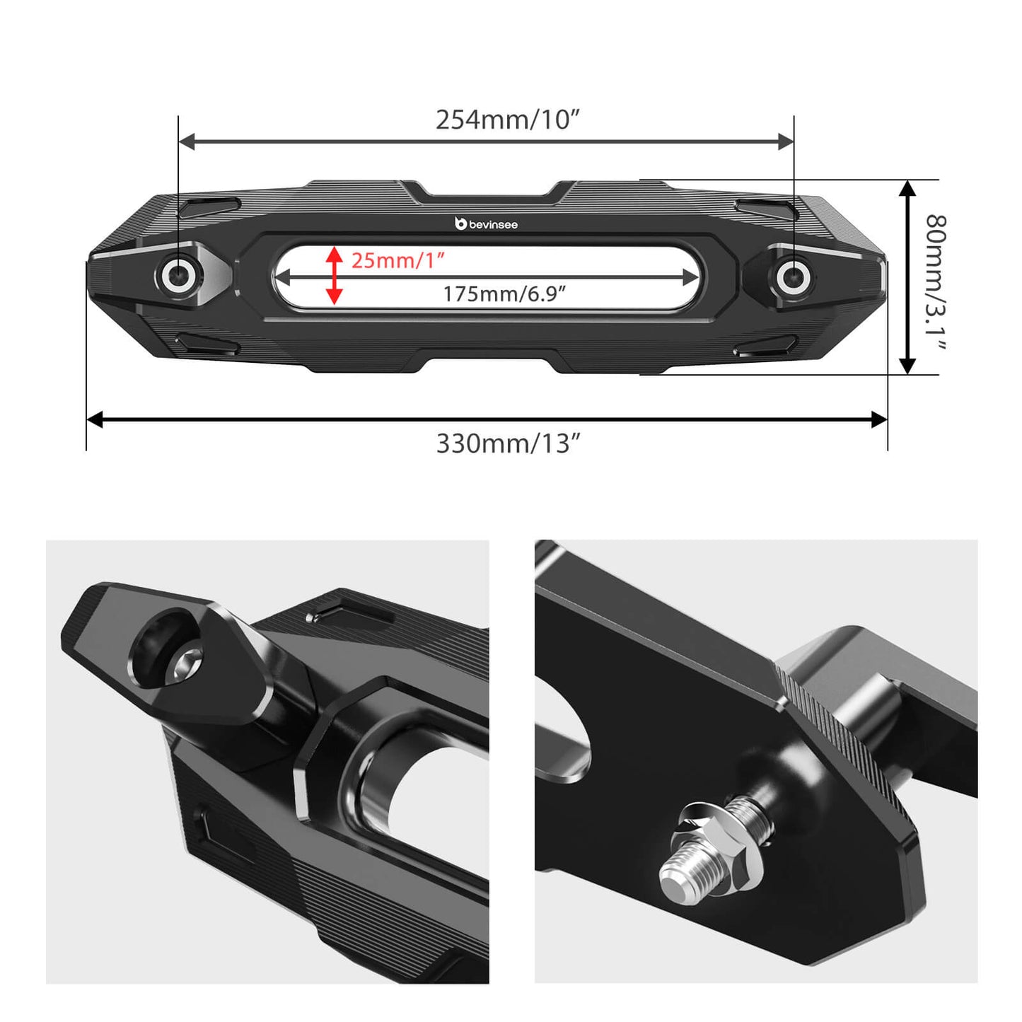 BEVINSEE Aluminum Off-Road Winch Hawse Fairlead Dual-Hook Securing