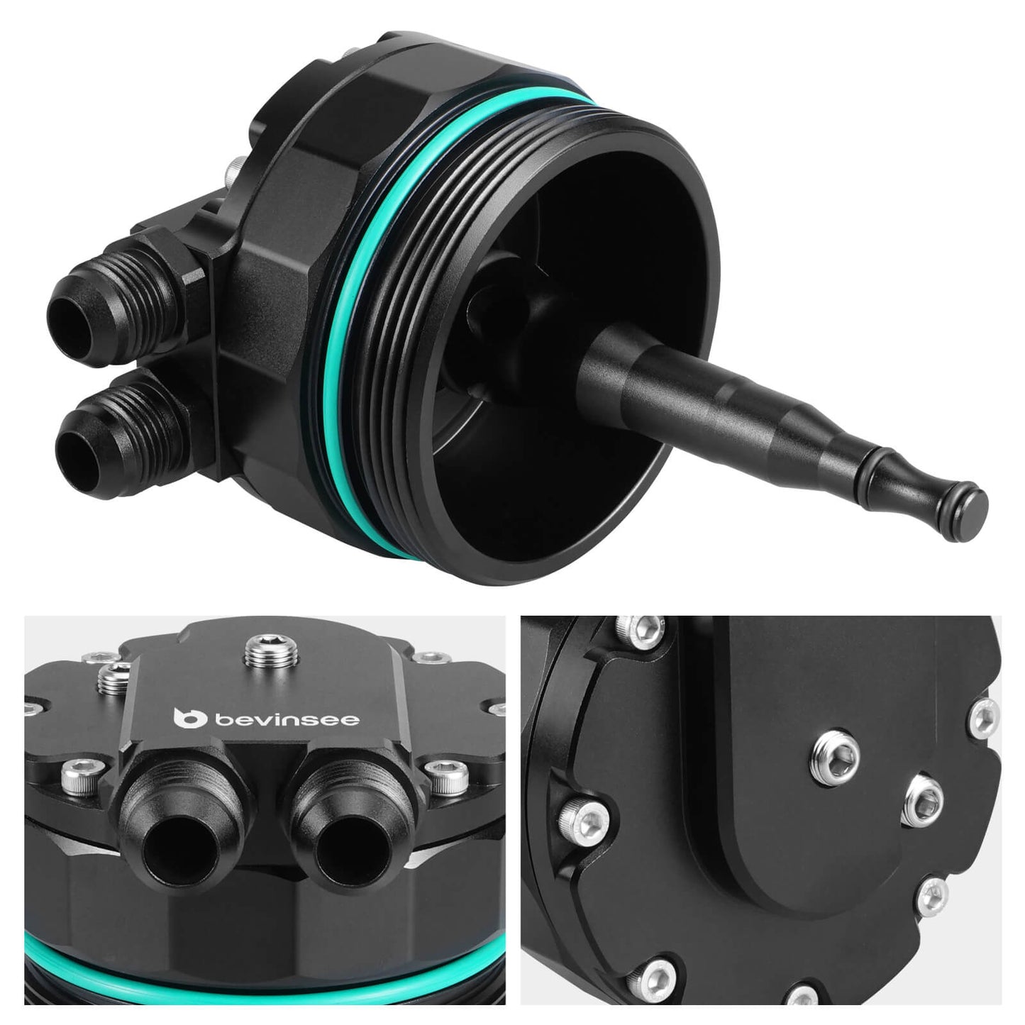 BEVINSEE Oil Filter Lid Cap With Cooler Fittings and Sensor Ports for BMW M52/M54/M56