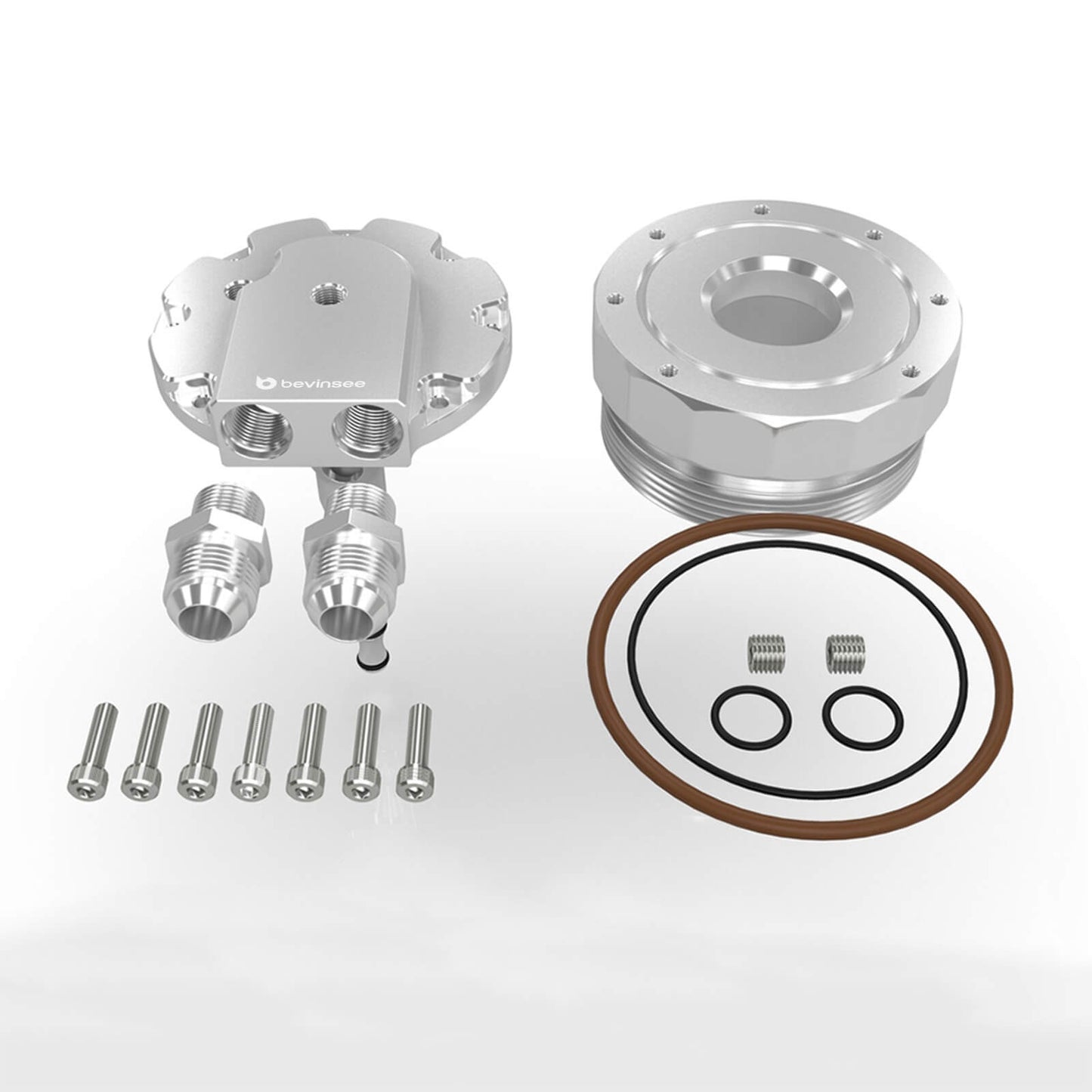 BEVINSEE Oil Filter Lid Cap With Cooler Fittings and Sensor Ports for BMW M52/M54/M56