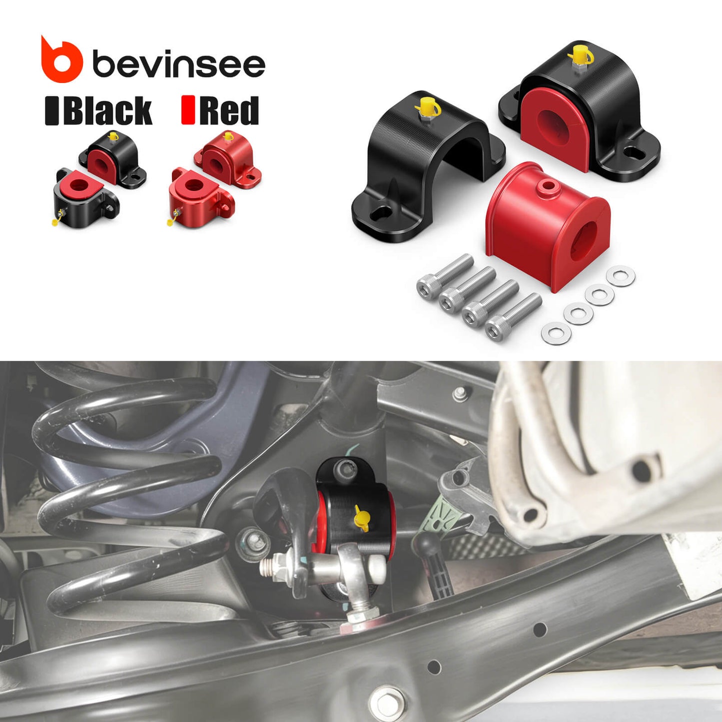 BEVINSEE Aluminum Rear Anti Roll Bar Mount with 80A Polyurethane Bushing For GOLF GTI MK7/7.5/8