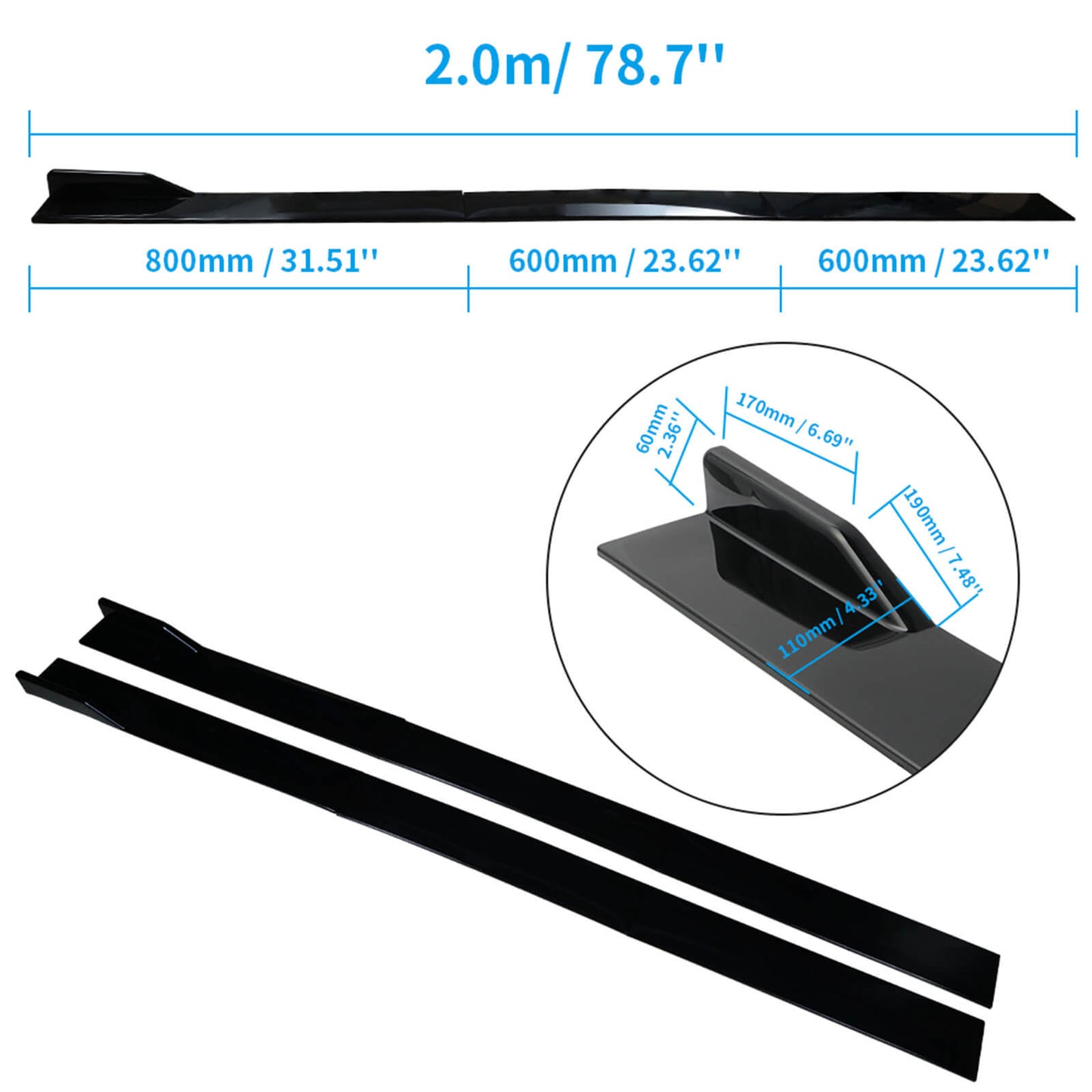 Universal Black Side Skirt Extension Rocker Splitters Diffuser Lip