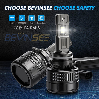 BEVINSEE V55 Upgrade 9006 LED Headlight Bulb 150W/Pair Halogen Replacement