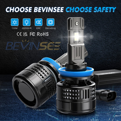BEVINSEE V55 Upgrade H8/H9/H11 LED Headlight Bulb 150W/Pair 28,000 LM 6000K