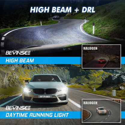BEVINSEE V55 H15 LED Headlight Bulbs 6000K Super Bright White High Beam DRL Kit