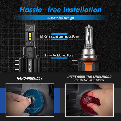 BEVINSEE V55 H15 LED Headlight Bulbs 6000K Super Bright White High Beam DRL Kit