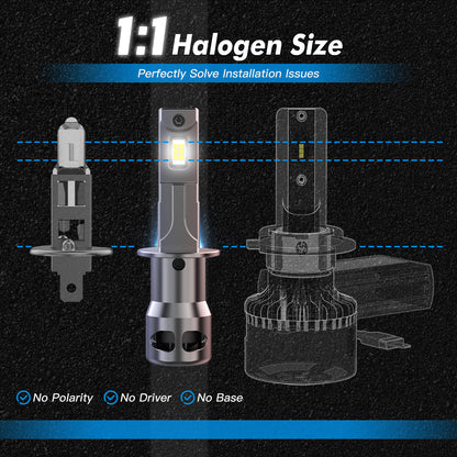 BEVINSEE Z26 H1 LED Headlight Fog Light Bulbs Canbus Error Free 6000K 12000LM